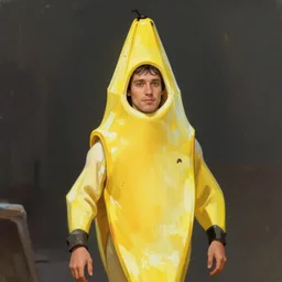 Manuel Valls as an hero wearing a banana costume, digital painting, 4k, anime key visual, artstation, kuvshinov ilya
