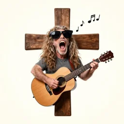 bowser wailing on a double neck guitar with little music notes coming out with sunglasses on a surf board! and put that on a big cross