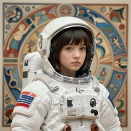 hyper realistic photography of samurai astronaut girl brom, mucha, moebius, craig mullins, juan gimenez artstation cgsociety full body shot