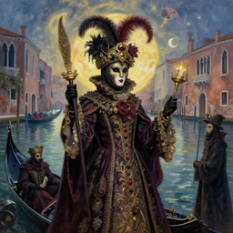 magical pagan venice with occult atmosphere and carneval paganism rituals, style of australian tonalism