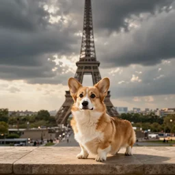 corgi dog in paris photo