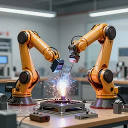 a robot machine getting repaired in a workshop. some welder sparks. style by simon bisley, ismail inceoglu, wadim kashin, filip hodas, benedick bana, and andrew atroshenko.