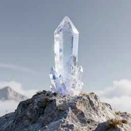 blender render of a crystallized monument sitting atop a mountain peak