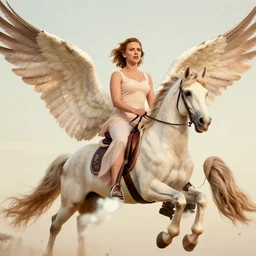scarlett johansson riding winged horse, it has wings dammit