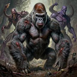 the platonic ideal of gorilla of arabia of cletus kasady ultimate carnage thanos dementor doctor manhattan chtulu nazgul, detailed, intricate, hyperrealism, intense, scary, decay, dmt, art by brock hofer and artgerm and greg rutkowski and alphonse mucha