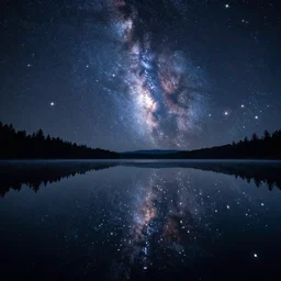 lake made of the eternal that is reflecting the cosmos at night with countless stars, superior quality, intricate quality, viscous liquid, surreal, highly detailed, real camera, real photo, award winning quality, 8 k, art by artstation