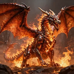 Giant, Steel, Firebreathing Dragon, Metal, Iron, Fire, Flames, Dragon