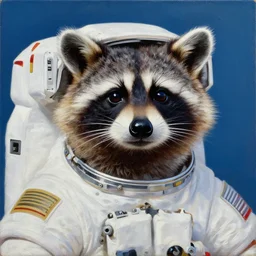 heroic nasa portrait of a raccoon astronaut, national geographic oil on canvas, colorful, hyper detailed, photorealistic