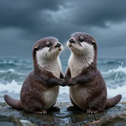 my little everything, magical cuteness, fantasy otter love, otters holding hands in the stormy sea