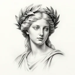 realism tattoo sketch of a beautiful greek goddess aphrodite wearing a laurel wreath and triangle earrings, in the style of greg rutkowski, amazing detail