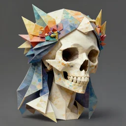stunning origami goddesse skull portrait, skull, colorful, fantasy, intricate, elegant, highly detailed, digital painting, artstation, concept art, smooth, sharp focus, illustration, art by afshar petros and krenz cushart and artem demura and tony sandoval