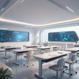 digital art, realistic photograph of futuristic classroom,interior design,photorealistic,concept art,HDR,unreal engine,8k
