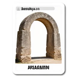 arco de piedra construccion antigua by aborigines patagonicos, trading card