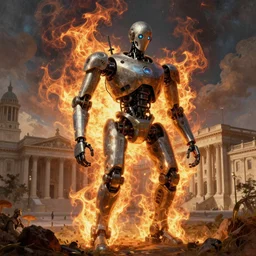Mech robot neoclassical city. By Joseph Mallord William Turner, fractal flame, highly detailded