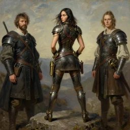 oil painting highly detailed steampunk gal gadot, standing on a rock, hands behind the back, iron age : leonardo da vinci, greg rutkowski, magali villeneuve