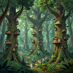 rain fall city in the elf forest with large trees, the trees are human dwellings, vibrant, alive, intricate, highly detailed, digital painting, artstation, concept art, smooth, sharp focus, illustration, art by artgerm and greg rutkowski