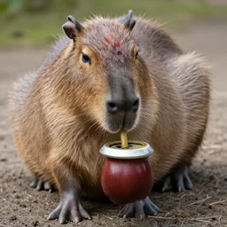 a capybara drinking mate, high detail