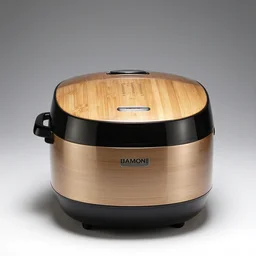 bamboo rice cooker, professional product shot, isolated on a pure white background, centered, entire object in frame, sharp focus, soft studio lighting