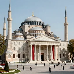 byzantine constantinople palace temple, fully restored, newly built reconstructed, white marble, red banners. 8 k hd instagram photo at behance, epic cinematic movie shot, 1 9 9 0 s. adobe lightroom, photoshop