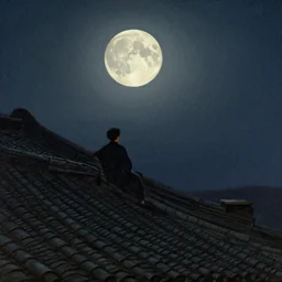 wuxia, moon, roof, night, painting by gaston bussiere, craig mullins, j. c. leyendecker