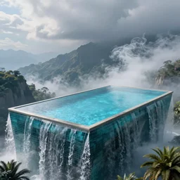 minimalistic, hyperrealistic surrealism, award winning masterpiece with incredible details, infinity pool, a surreal vaporwave liminal space, highly detailed, trending on ArtStation