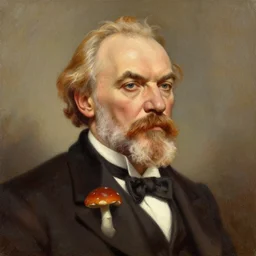 The portrait of Vladimir Lenin as a humanoid fungi. Painted by Grant Wood
