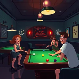 thursday night at the triple - malt platinum boobs and billiards club, pixar animation style