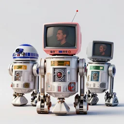 3 d render ofretro vintage droid with crt head with profile picture by luis toledo and alex grey and beeple, neosurrealism. digital art, pixel art, concept art, octane render, trending on cgsociety, trending on artstation