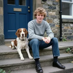Hebden Bridge legend Jossy sat on the bank steps with Jinksy back in 1993