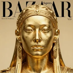 sculpture made of gold, portrait, future, shaman, gold, close up, harper's bazaar, vogue, magazine, concept art, ornate, luxury, elite, elegant, trending on artstation, by ruan jia, by Kenneth Willardt, by ross tran, by WLOP, by Andrei Riabovitchev,