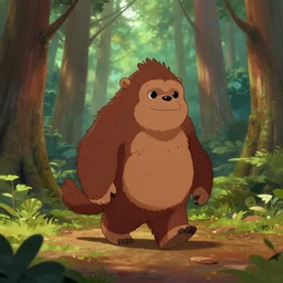 cute sasquatch walking in a redwood forest, artstation