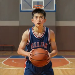 portrait of a boy at a basketball court playing basketball wearing a basketball uniform in a basketball court standing near the basketball hoop, painted in 1776, intense emotion, detailed facial expression, detailed surroundings, intricate, elegant, highly detailed, centered, digital painting, artstation, concept art, smooth, sharp focus, illustration, by (Peter Mohrbacher), WLOP
