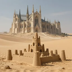 a sand castle in the desert, by Jean-Auguste-Dominique Ingres and Albert Bierstadt and John Singer Sargent, gothic architecture, artstation, concept art, aesthetic, high definition