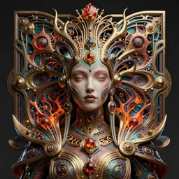 artstation futuristic 3 d model of hyper - detailed beautiful groovypunk queen of fractal magma in full regal attire. face portrait. art nouveau!!!, symbolist, visionary, baroque, giant fractal details. horizontal symmetry by zdzisław beksinski, iris van herpen, raymond swanland and alphonse mucha!!!. hyper - real, beautiful