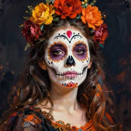 illustration of a sugar skull day of the dead girl, art by john singer sargent