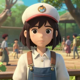 a 3 d film animation still portrait of a 1 9 5 0's zoo keeper girl, finely detailed features, sun light, at a busy zoo, gapmoe yandere grimdark, trending on pixiv fanbox, painted by greg rutkowski makoto shinkai takashi takeuchi studio ghibli, akihiko yoshida, pixar 3 d still