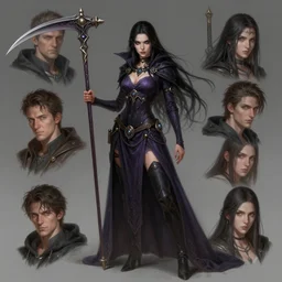 realistic character concept portrait art of a female drow necromancer, scythe, pretty face, long dark hair, by stanley artgerm lau, wlop, rossdraws, james jean, andrei riabovitchev, marc simonetti, and sakimichan, tranding on artstation