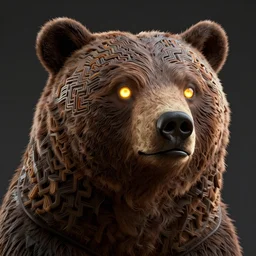 : bear with maze pattern all over glowing eyes zbrush  dalle2 macro lens  3d render unity unrealengine octane
