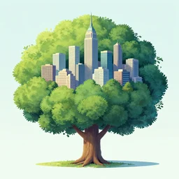 A city on a tree ,Greg rutkowski, Trending artstation, cinematográfica, digital Art