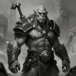 mordor orc, portrait, in the style of mike mignola greyscale