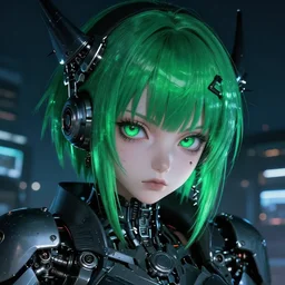 anime punk girl, night, emerald, 4 k, ultra realistic, beautiful eyes, epic lighting, machines, high detail, masterpiece, trending on artstation by art germ and akihito tsukushi