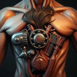 a human anatomical harley davidson engine of human body parts with some hair, realistic, professionally, professionally color graded, intricate, elegant, highly detailed, centered, digital painting, artstation, concept art, smooth, sharp focus, illustration, artgerm, tomasz alen kopera, peter mohrbacher, donato giancola, mucha, joseph christian leyendecker, wlop
