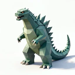 isometic low poly Godzilla on white background