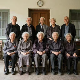 an old age home for geriatric goths. photograph group portrait.