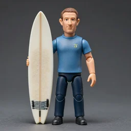mark zuckerberg action figure with surfing outfit and white face