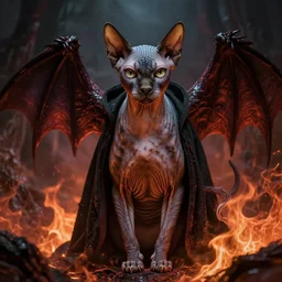 unholy sphynx cat, sphynx cat monster, animal sphynx cat, anthropomorphic sphynx cat, demon sphynx cat, demonic robes, damnation, hell, fear, dirty matted fur, evil, horror, fire, gloomy mood, ultra details, art by artgerm, dwayne barlowe, trending on artstation and greg rutkowski and alphonse mucha, 8 k