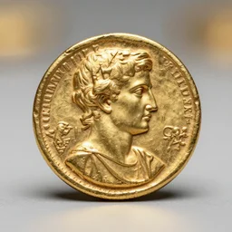 an ancient roman gold coin with the universe, close up photo, ultra realistic, studio photo, bokeh, 4 k, hd, centered