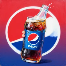 painting of the pepsi logo personified as a soda themed girl in the style of ken sugimori