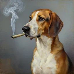 a bloodhound smoking a fat blunt oil painting by surreal art 1 9 4 0