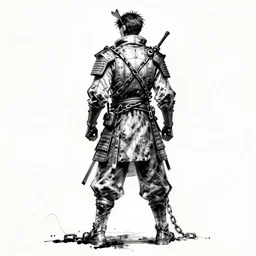 portrait from behind of a full body samurai cyberpunk style, chained, inkstyle highly detailed inkart sketch artstation trending highly detailed